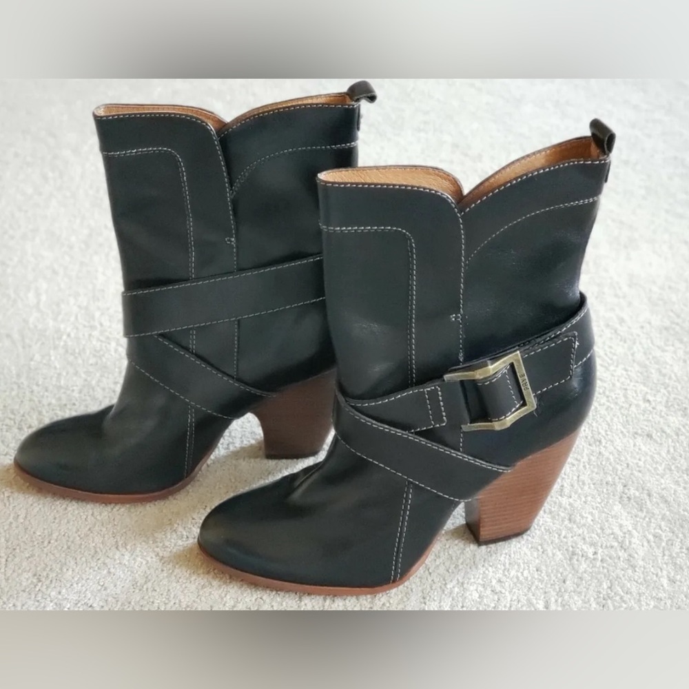 Women's Frye Andrea Mid Western Ankle Black Booties Boots Size 9 EUC
